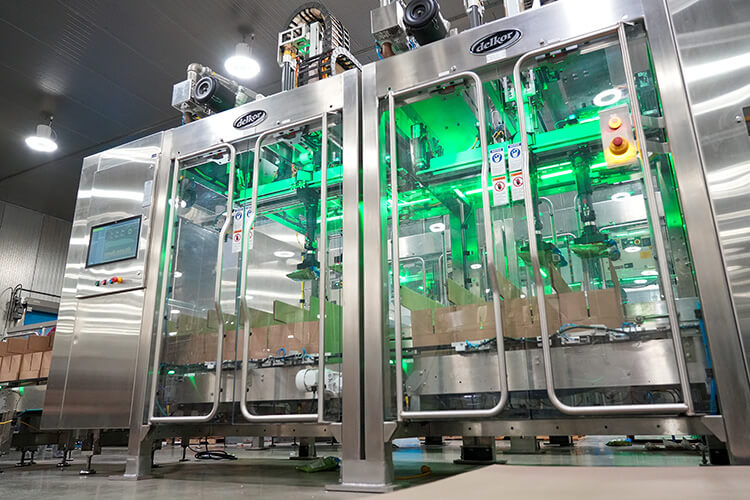 Soules Foods’ compact two-cell EVO system—each five-ft cell is capable of 70 picks/min.