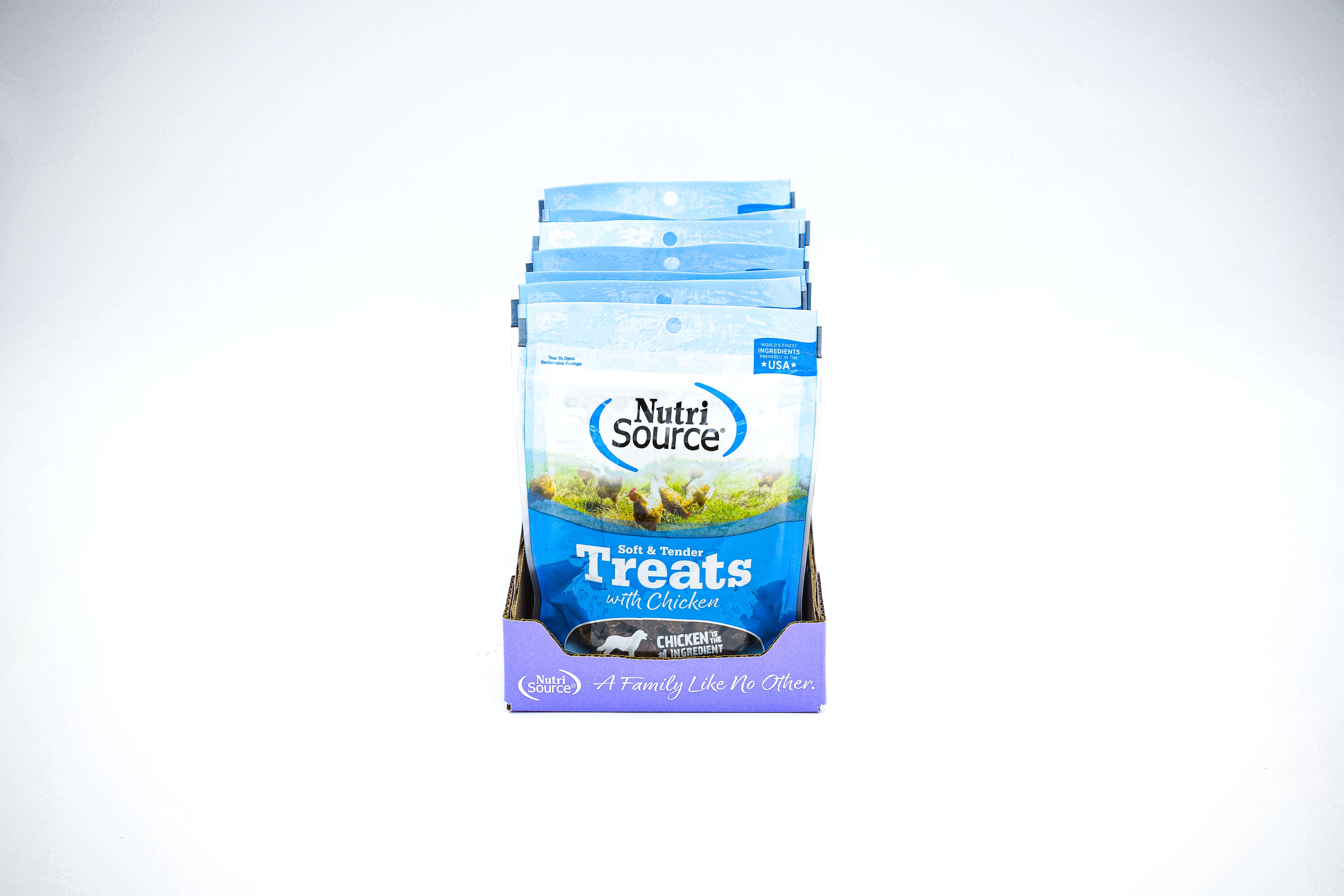 Pet Food Packaging Treats in Cabrio Case Front View