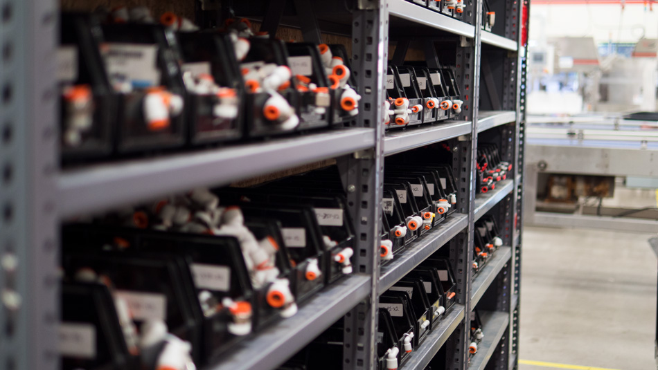 Delkor parts department shelf with parts
